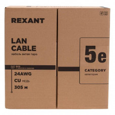 Rexant (01-0146-R) Кабель витая пара F/UTP, CAT 5e, PE, 4PR, 24AWG, OUTDOOR, SOLID, черный, 305м, РФ