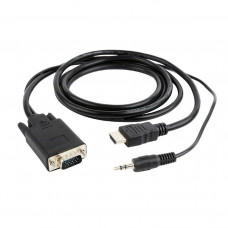 Кабель HDMI->VGA Cablexpert A-HDMI-VGA-03-10, 19M/15M + 3.5Jack, медь, позол.разъемы, 3м, черный, пакет