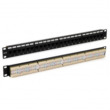 Hyperline PP3-19-48-8P8C-C6-110D Патч-панель 19", 2U, 48 портов RJ-45, категория 6, Dual IDC, ROHS, цвет черный (задний кабельный организатор в комплекте)