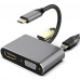 VCOM TUC055  Кабель-концентратор USB3.1 TypeCm -->HDMI+USB3.0+PD+VGA Alum Grey 4K@30Hz, Telecom<TUC055>[6926123465530]