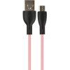 PERFEO Кабель USB A вилка - Micro USB вилка, 2.4A, розовый, силикон, длина 1 м., SILICON (U4025)