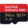 Micro SecureDigital 512GB SanDisk microSDXC Class 10 UHS-I A2 C10 V30 U3 Extreme Pro (SD адаптер) 200MB/s [SDSQXCD-512G-GN6MA]