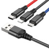 HOCO HC-68636 X76/ USB кабель 3-in-1: Lightning+Micro+Type-C/ 1m/ 2A/ Black+Red+Blue