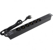 Exegate EX280827RUS Блок розеток ExeGate ServerPro PDU-19H602 Al-6S-EU2, 19",1U,алюм, 6Schuko, евровилка, 2м