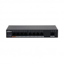 DAHUA DH-PFS3009-8ET1GT-96 9-портовый неуправляемый коммутатор с РоЕ, 8xRJ45 100Mb PoE, 1xRJ45 1Gb uplink, суммарно 96Вт, коммутация 3.6 Гбит/с, MAC-таблица 2К, металл