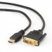 Кабель HDMI-DVI Cablexpert CC-HDMI-DVI-6, 19M/19M, single link, медь, позол.разъемы, экран, 1.8м, черный, пакет